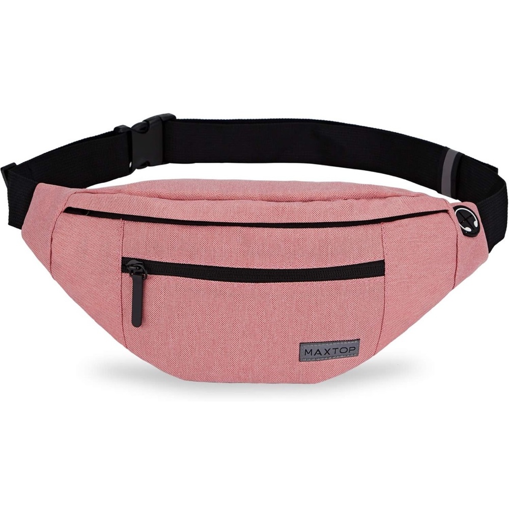 Large pink fanny pack crossbody bag with zippers